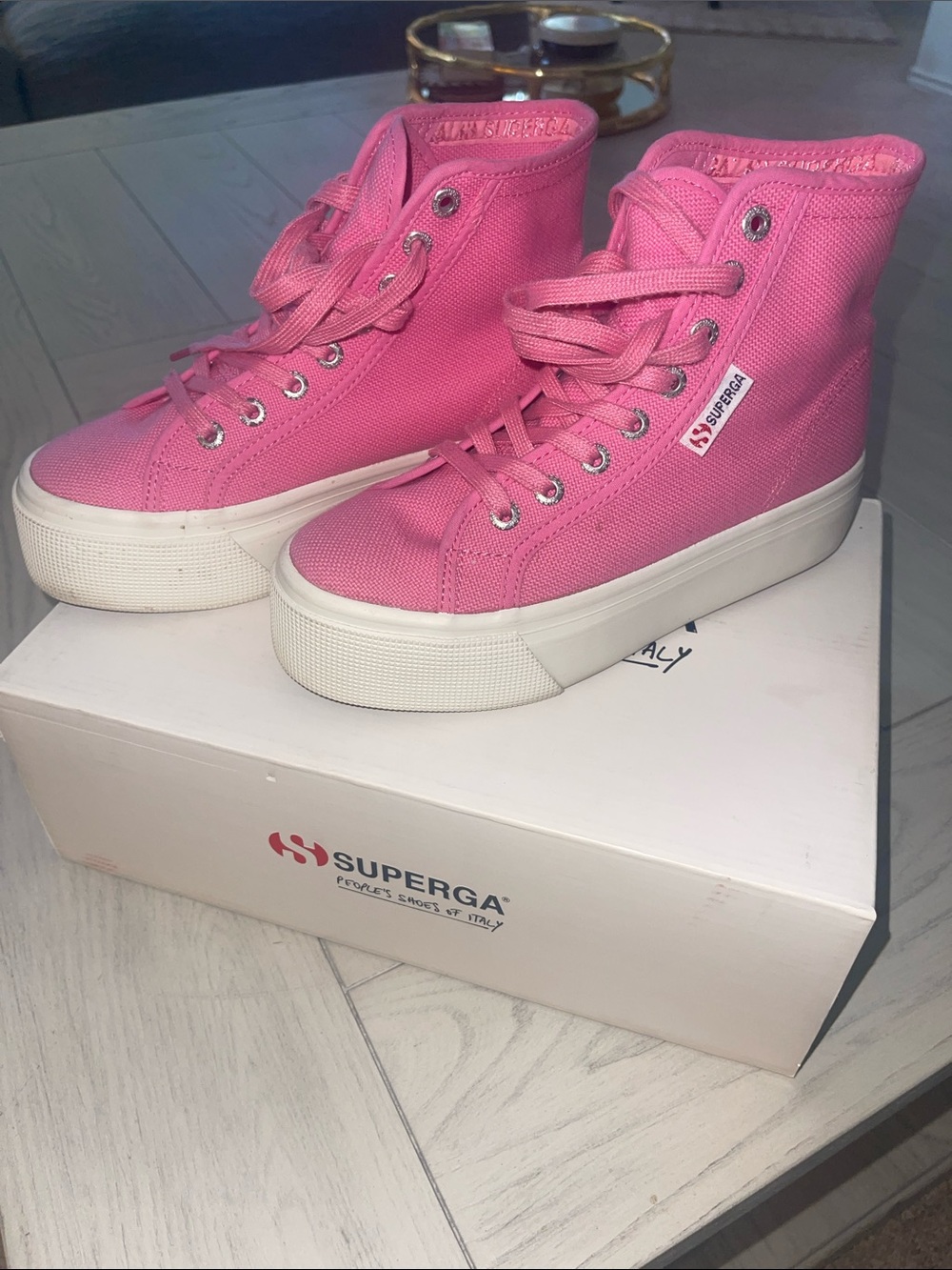 Superga Pink Canvas High-Top Platform Sneakers